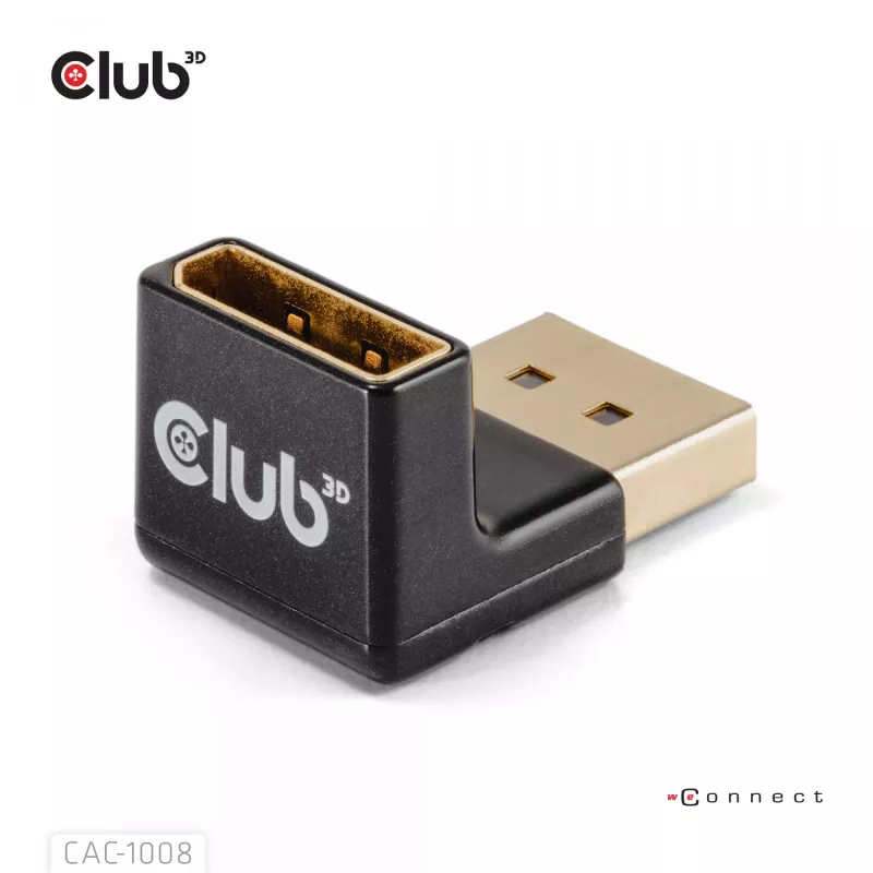 Adapter club 3d DisplayPort vīrieša uz DisplayPort 1.4 sieviešu 90° leņķa, atbalsta 4K@120Hz