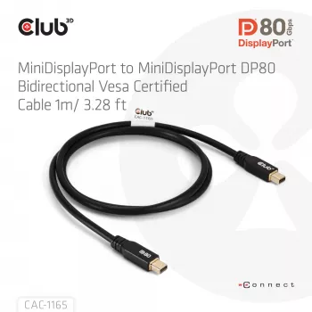 CLUB3D MiniDisplayPort™ uz MiniDisplayPort divvirzienu VESA DP80 sertificēts kabelis M/M 1m/3,28 pēdas