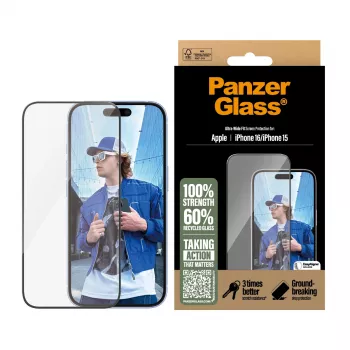 PanzerGlass ® Ekrāna aizsargs iPhone 16 | 15 | Ultra-Wide Fit