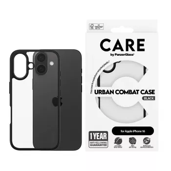 PanzerGlass CARE™ by ® Urban Combat Case caurspīdīgs ar melnu rāmi iPhone 16