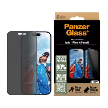 PanzerGlass ® Privātuma ekrāna aizsargs iPhone 16 | 15 | Ultra-Wide Fit ar EasyAligner