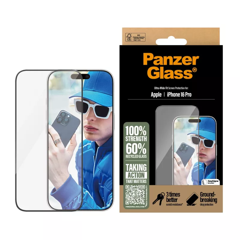 PanzerGlass ® Ekrāna aizsargs iPhone 16 Pro | Ultra-Wide Fit
