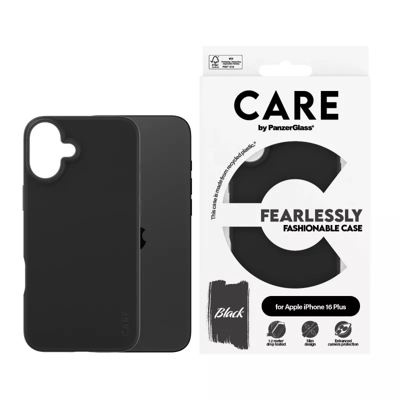 PanzerGlass CARE™ by ® maciņš melns iPhone 16 Plus