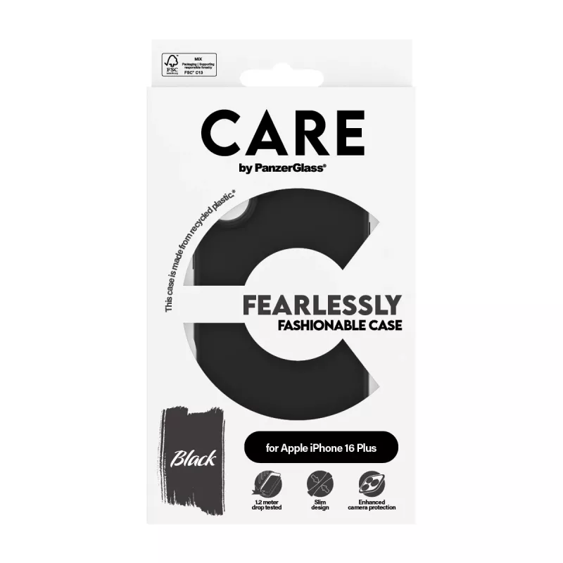 PanzerGlass CARE™ by ® maciņš melns iPhone 16 Plus