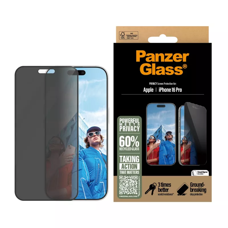 PanzerGlass ® Privātuma ekrāna aizsargs iPhone 16 Pro | Ultra-Wide Fit ar EasyAligner