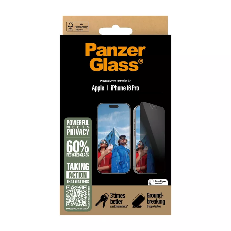 PanzerGlass ® Privātuma ekrāna aizsargs iPhone 16 Pro | Ultra-Wide Fit ar EasyAligner