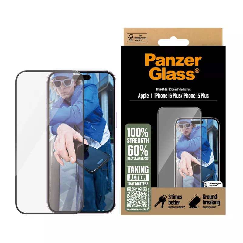 PanzerGlass ® Ekrāna aizsargs iPhone 16 Plus | 15 Plus | Ultra-Wide Fit