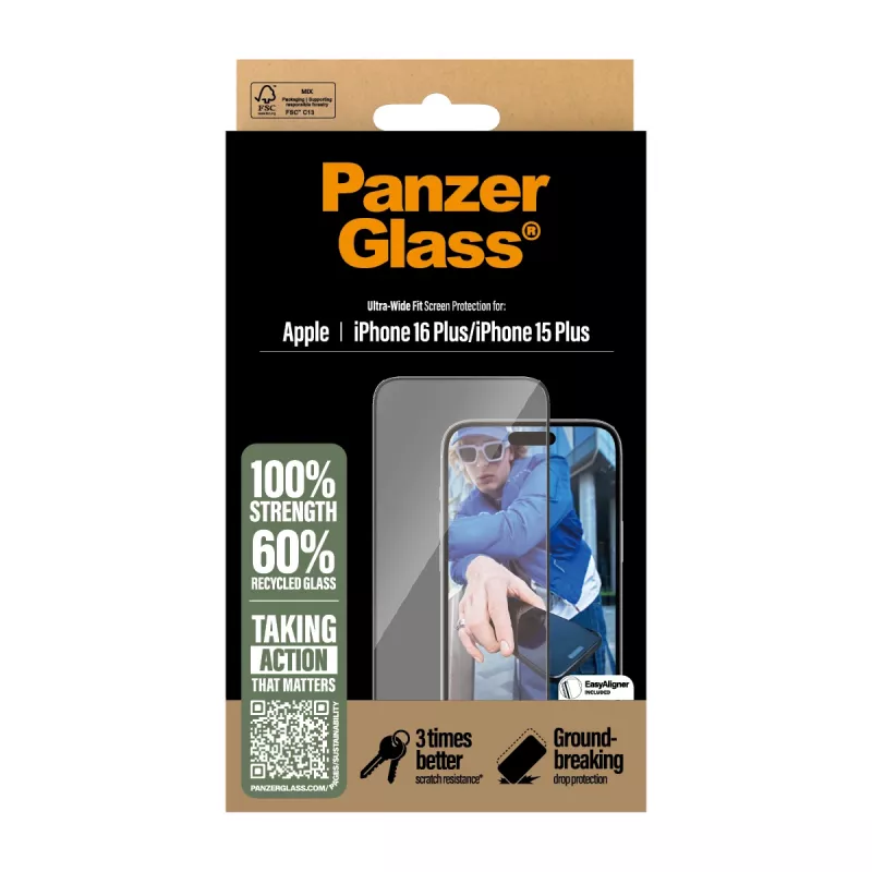 PanzerGlass ® Ekrāna aizsargs iPhone 16 Plus | 15 Plus | Ultra-Wide Fit