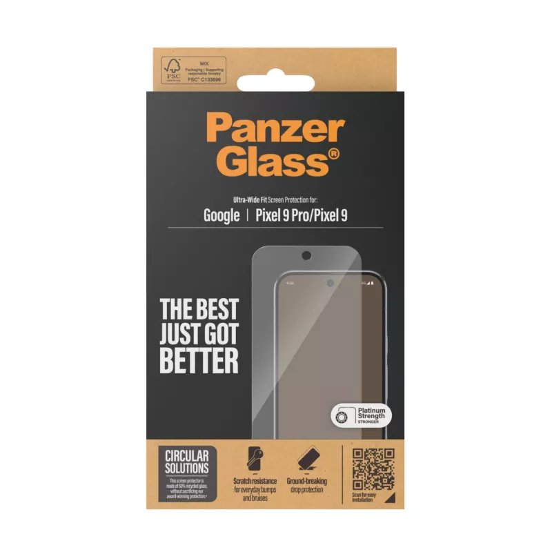 Ekrāna aizsargs PanzerGlass Google Pixel 9 | 9 Pro Ultra-Wide Fit, izturīgs pret skrāpējumiem un triecieniem