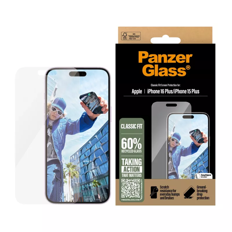 PanzerGlass® Ekrāna aizsargs iPhone 16 Plus | 15 Plus | Classic Fit