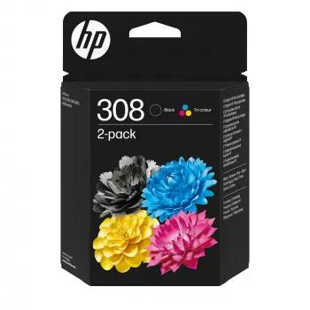 HP 308 2-Pack Melnā/Krāsu oriģinālā tintes kasetņu komplekts