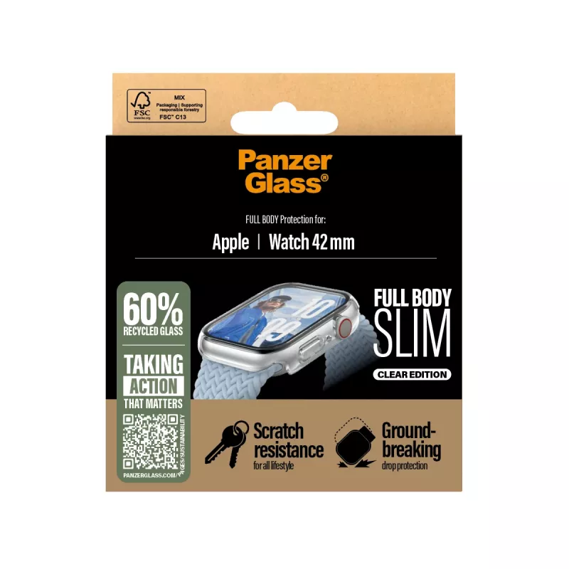 PanzerGlass ekrāna aizsargs Snappie pilna korpusa plāns caurspīdīgs Apple Watch 41mm '24