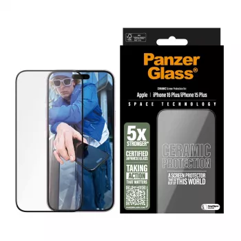 PanzerGlass ® Keramiskais ekrāna aizsargs iPhone 16 Plus | 15 Plus | Ultra-Wide Fit ar EasyAligner