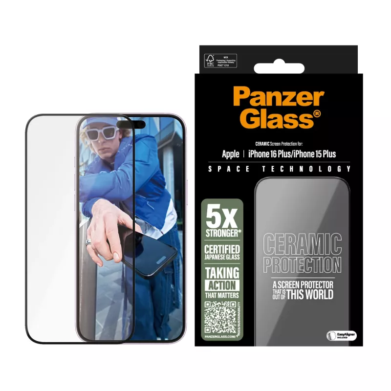 PanzerGlass ® Keramiskais ekrāna aizsargs iPhone 16 Plus | 15 Plus | Ultra-Wide Fit ar EasyAligner