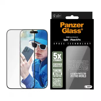 PanzerGlass ® Keramiskais ekrāna aizsargs iPhone 16 Pro | Ultra-Wide Fit ar EasyAligner