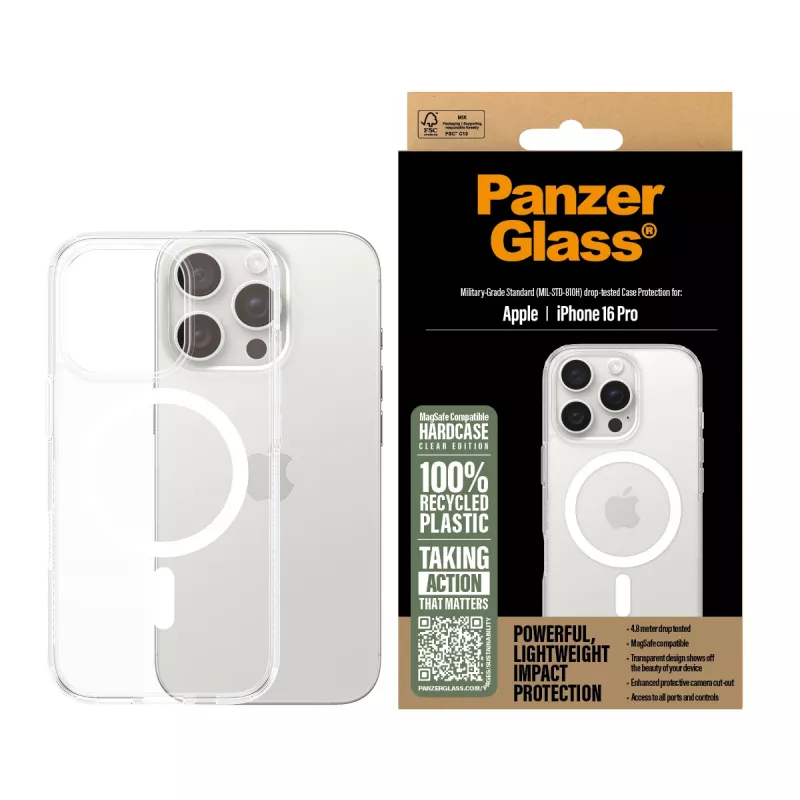 Cover PanzerGlass HardCase Transparent w. balta MagSafe iPhone 16 Pro