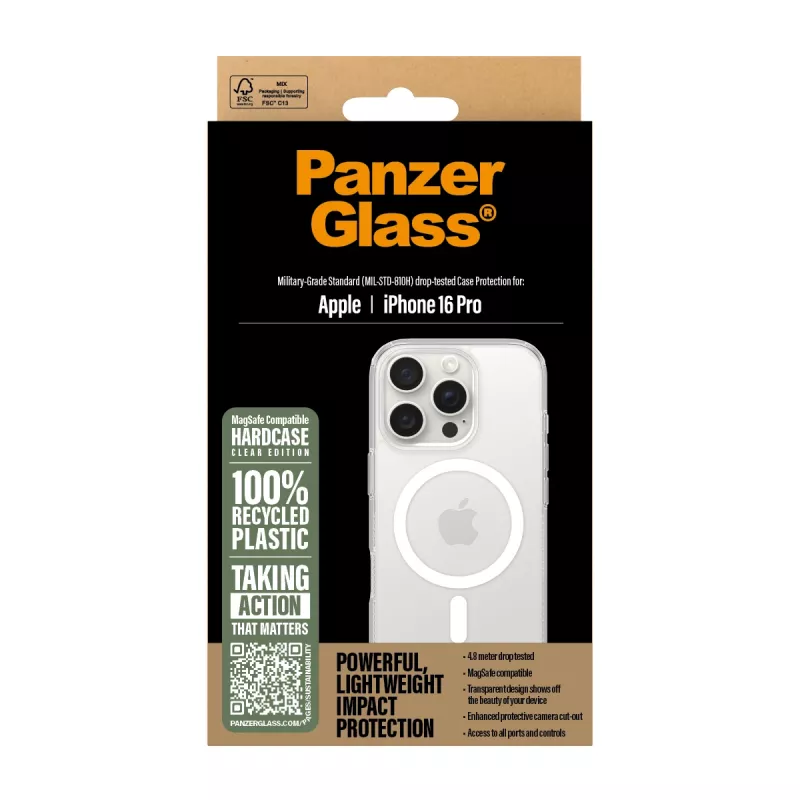 Cover PanzerGlass HardCase Transparent w. balta MagSafe iPhone 16 Pro