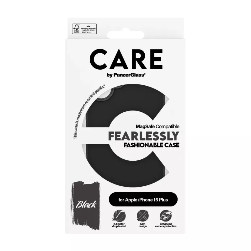 PanzerGlass CARE™ by ® Case Black w. MagSafe iPhone 16 Plus, Vāciņš, Apple, Apple - iPhone 16 Plus, Melns