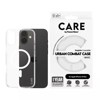 PanzerGlass CARE™ by ® Urban Combat Case Caurspīdīgs ar Baltu MagSafe iPhone 16 Plus