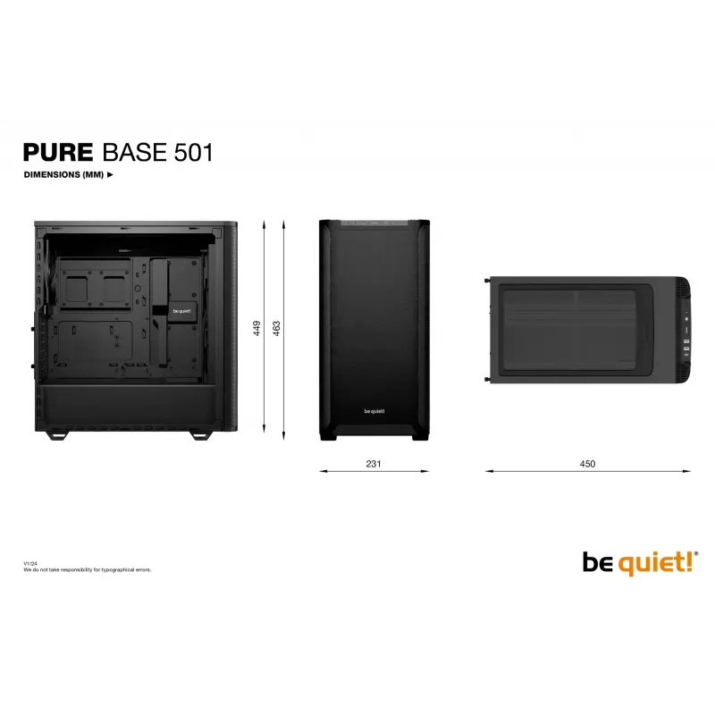 PC korpuss be quiet! PURE BASE 501 Black Midi Tower (atvērts iepakojums)