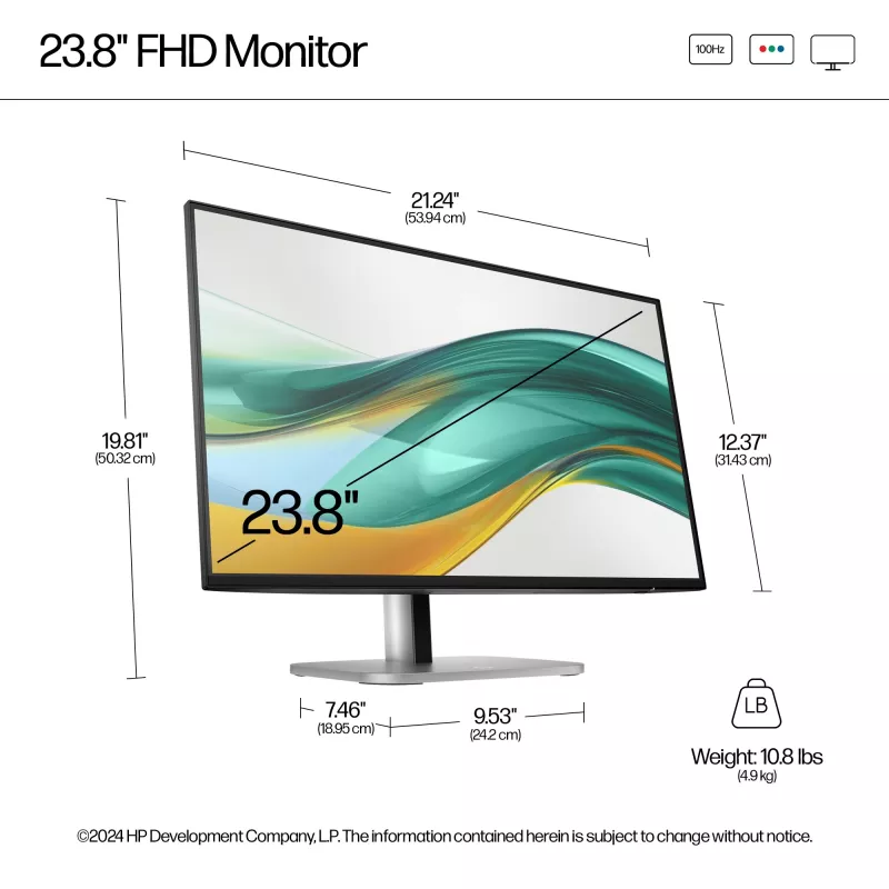 HP Series 5 Pro 23,8 collu FHD monitors - 524pf, 60,5 cm (23,8 colli), 1920 x 1080 pikseļi, Full HD, LCD, 5 ms, Melns, Sudrabs