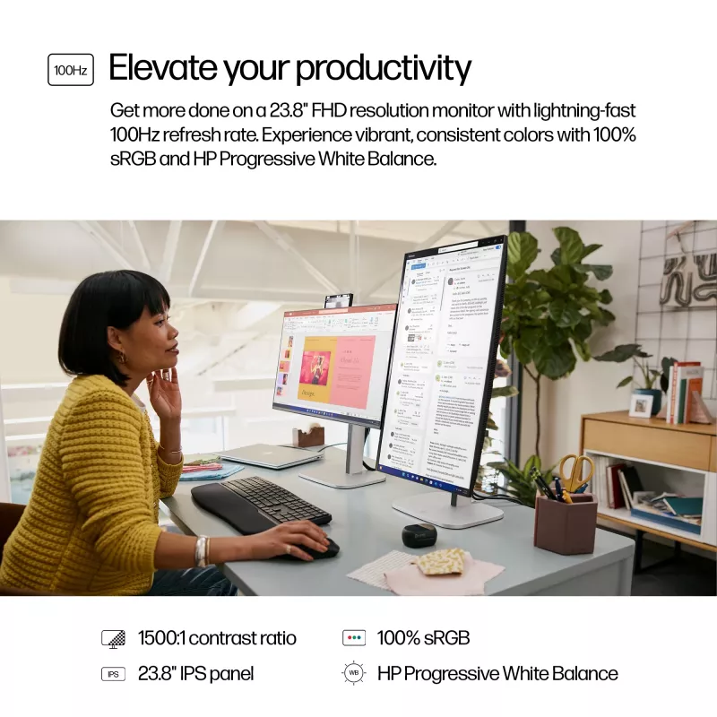 HP Series 5 Pro 23,8 collu FHD monitors - 524pf, 60,5 cm (23,8 colli), 1920 x 1080 pikseļi, Full HD, LCD, 5 ms, Melns, Sudrabs