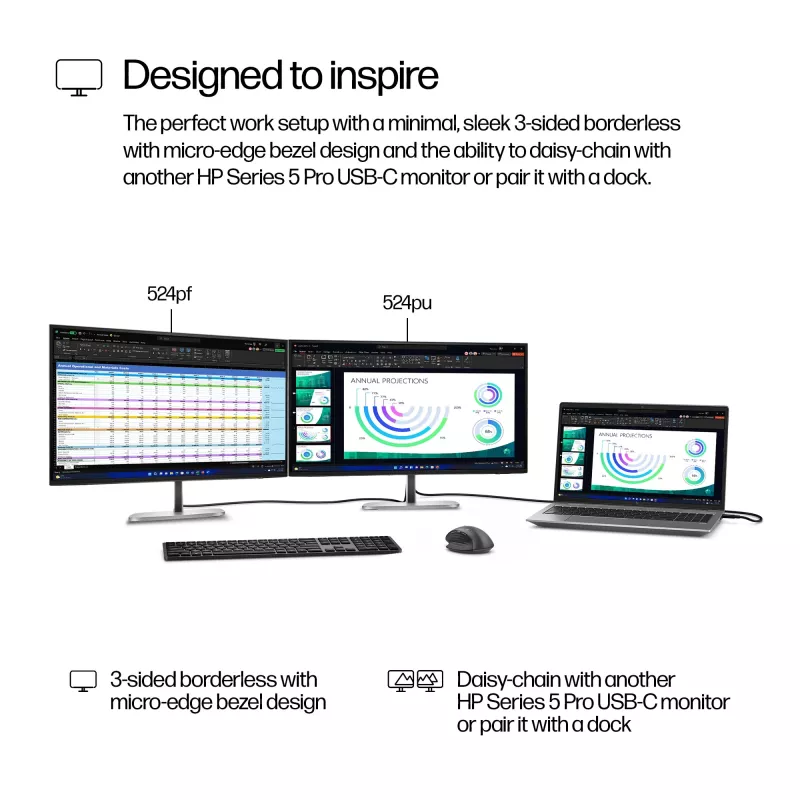 HP Series 5 Pro 23,8 collu FHD monitors - 524pf, 60,5 cm (23,8 colli), 1920 x 1080 pikseļi, Full HD, LCD, 5 ms, Melns, Sudrabs