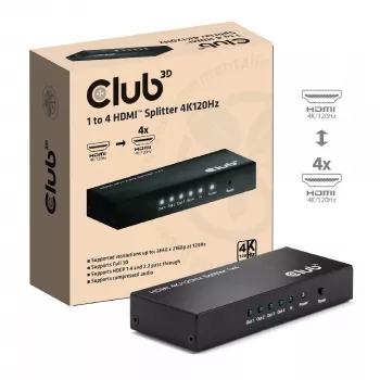 CLUB3D 1 pret 4 HDMI™ sadalītājs 4K120Hz
