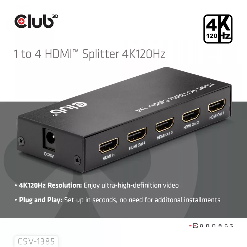 CLUB3D 1 pret 4 HDMI™ sadalītājs 4K120Hz