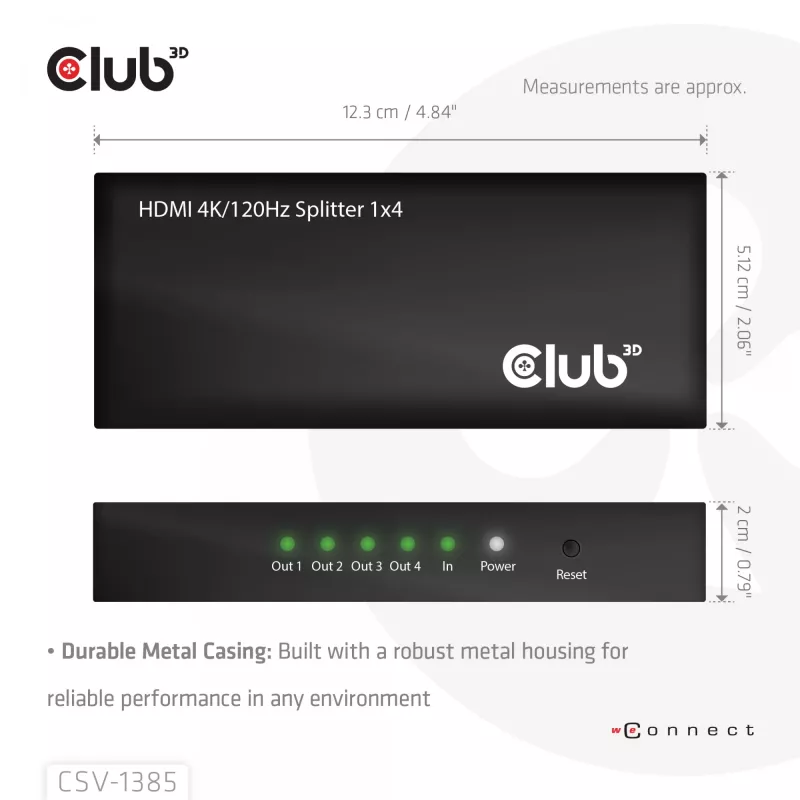CLUB3D 1 pret 4 HDMI™ sadalītājs 4K120Hz