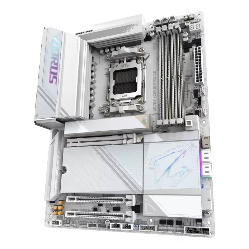 Mātesplate GIGABYTE X870E AORUS PRO ICE — AMD X870E, Socket AM5, ATX, DDR5, 4×DIMM, Wi‑Fi 7, 2.5Gb LAN