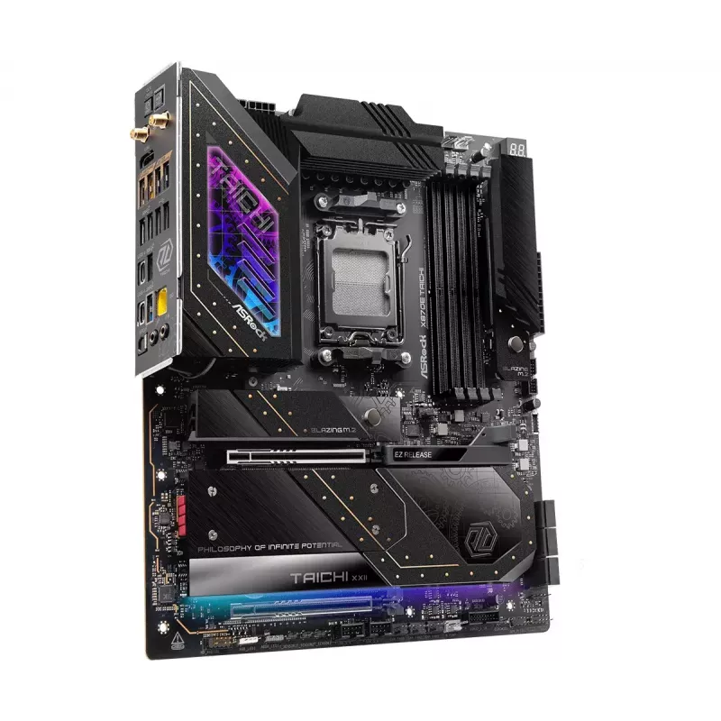 Mātesplate ASRock X870E Taichi — AMD X870E, Socket AM5, Extended ATX, DDR5, 4 DIMM, līdz 256GB, Wi‑Fi 7, 5Gb LAN