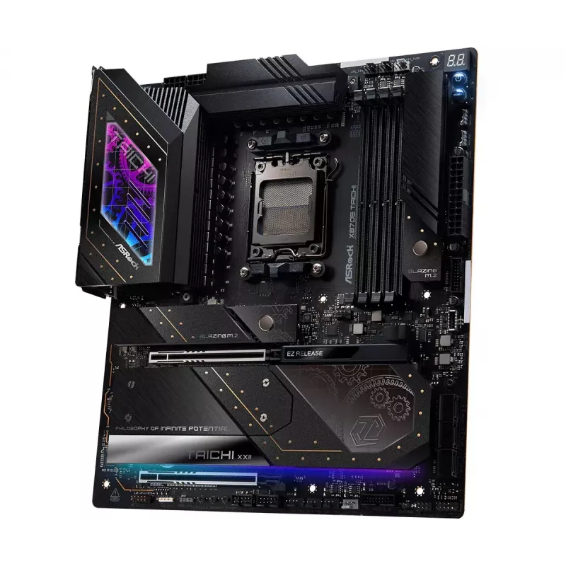 Mātesplate ASRock X870E Taichi — AMD X870E, Socket AM5, Extended ATX, DDR5, 4 DIMM, līdz 256GB, Wi‑Fi 7, 5Gb LAN