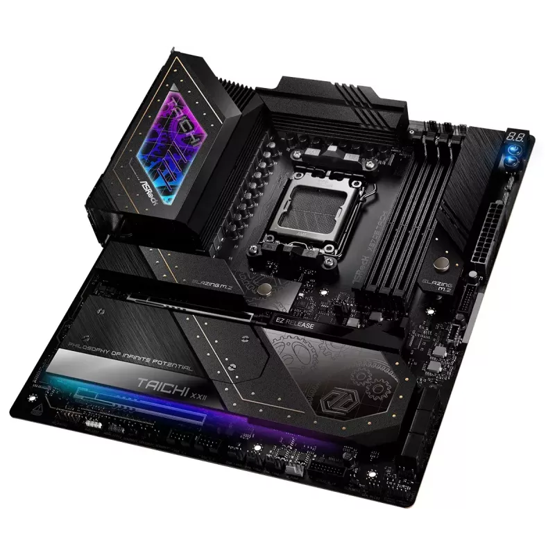 Mātesplate ASRock X870E Taichi — AMD X870E, Socket AM5, Extended ATX, DDR5, 4 DIMM, līdz 256GB, Wi‑Fi 7, 5Gb LAN