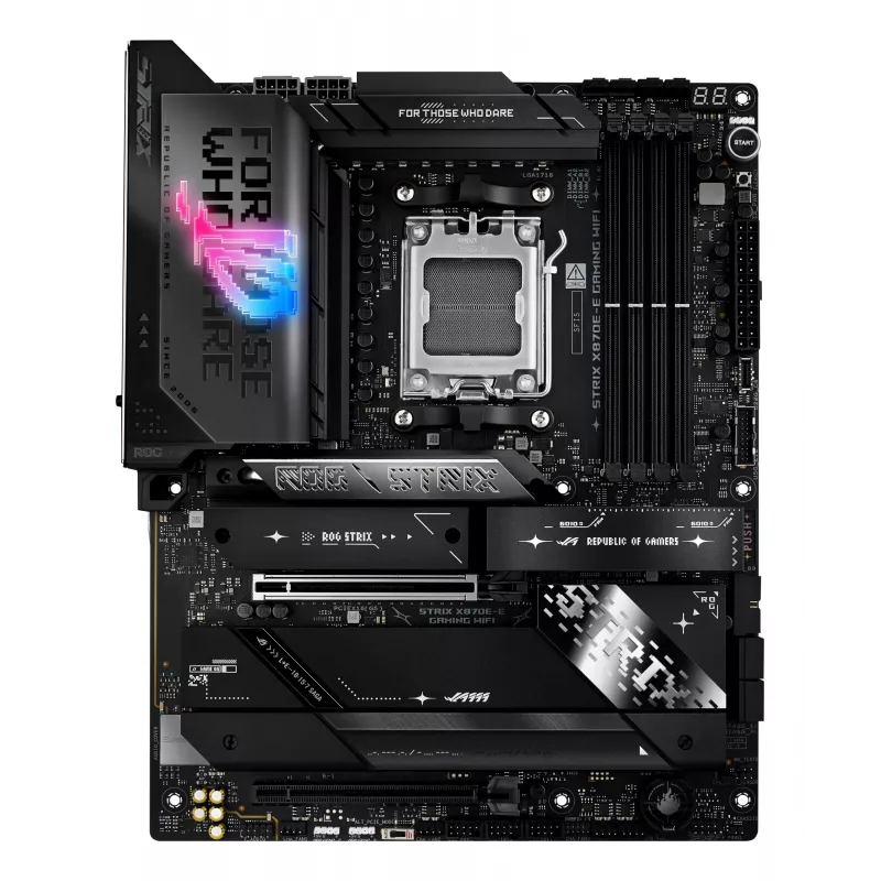 Mātesplate ASUS ROG STRIX X870E-E GAMING WIFI ATX, AMD X870E, Socket AM5, DDR5, 4 DIMM, Wi‑Fi 7, Bluetooth 5.4, 5Gb LAN