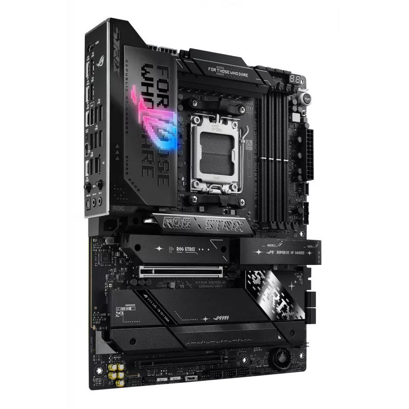 Mātesplate ASUS ROG STRIX X870E-E GAMING WIFI ATX, AMD X870E, Socket AM5, DDR5, 4 DIMM, Wi‑Fi 7, Bluetooth 5.4, 5Gb LAN