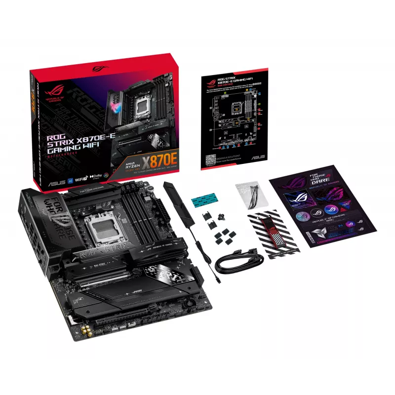 Mātesplate ASUS ROG STRIX X870E-E GAMING WIFI ATX, AMD X870E, Socket AM5, DDR5, 4 DIMM, Wi‑Fi 7, Bluetooth 5.4, 5Gb LAN