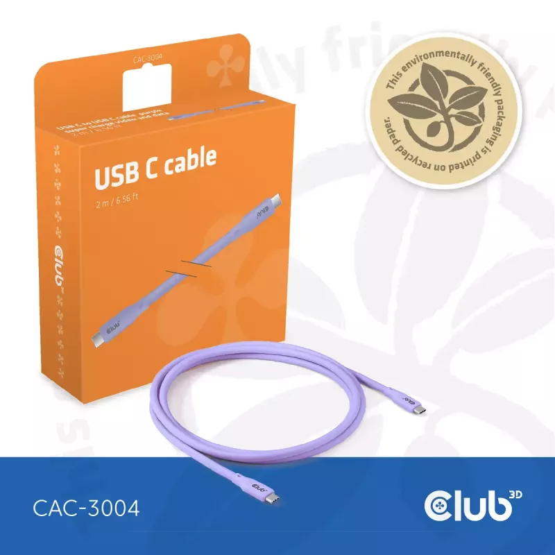 USB C kabelis CLUB3D CAC-3004 2m Violeta