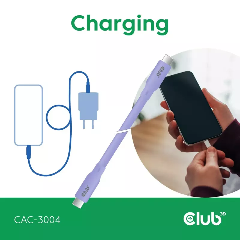 USB C kabelis CLUB3D CAC-3004 2m Violeta