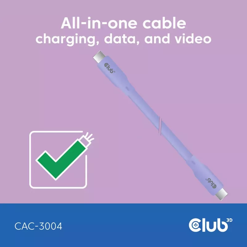 USB C kabelis CLUB3D CAC-3004 2m Violeta