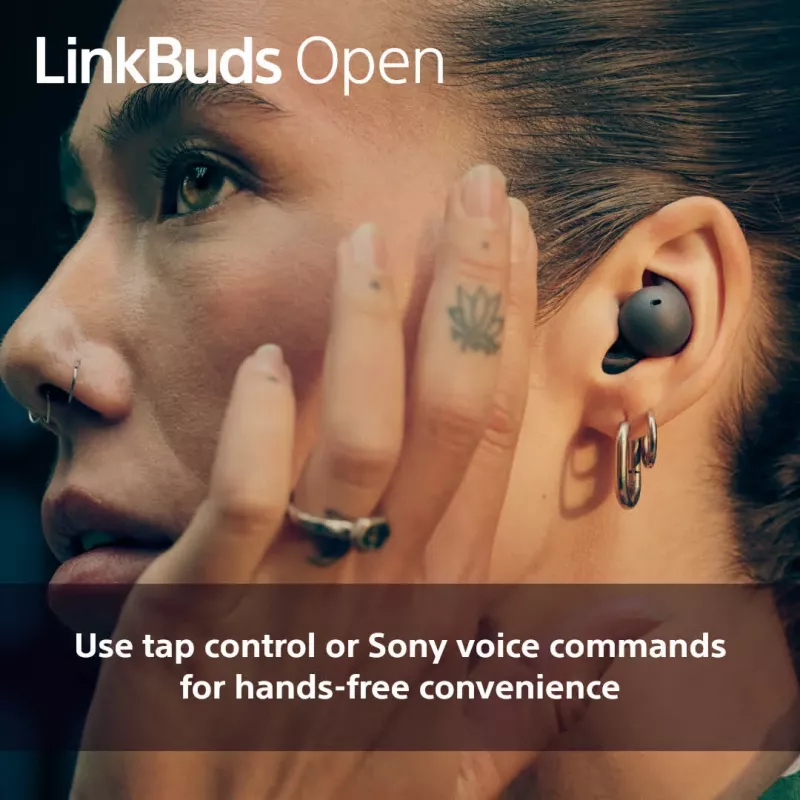 Austiņas Sony LinkBuds Open WFL910B — bezvadu Bluetooth iekšauss, 20–20 000 Hz, 10 m darbības rādiuss, 63 g, melnas