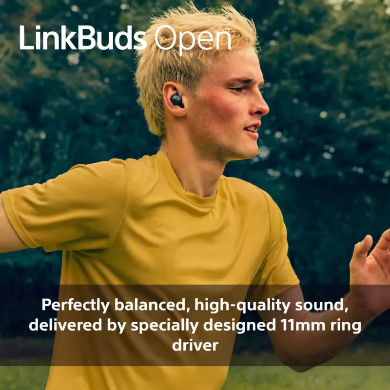 Austiņas Sony LinkBuds Open WFL910B — bezvadu Bluetooth iekšauss, 20–20 000 Hz, 10 m darbības rādiuss, 63 g, melnas