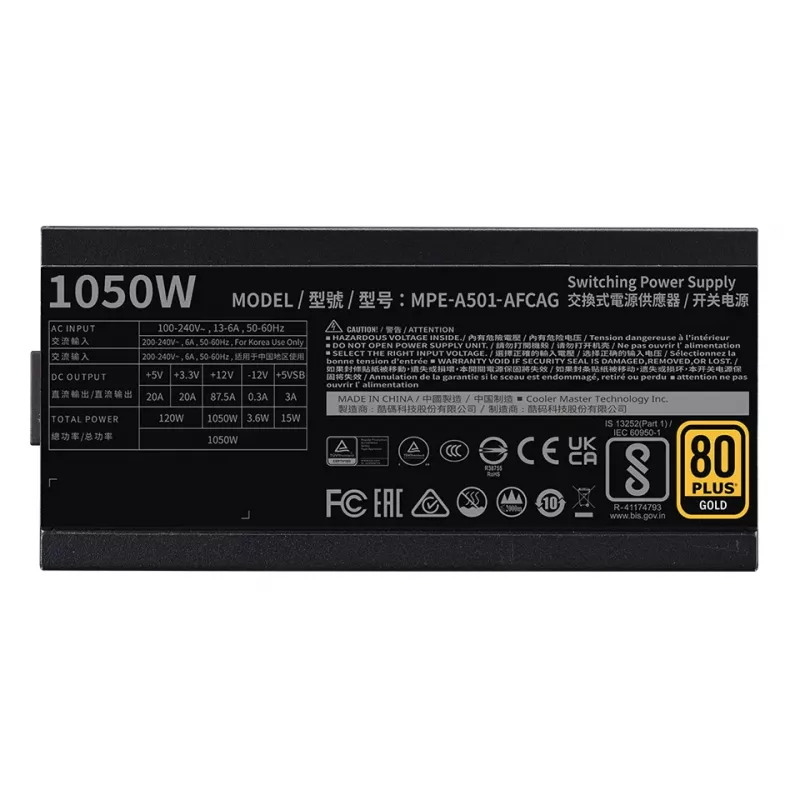 COOLER MASTER Barošanas bloks Mwe 1050 V2 Gold Full Modular 1050W ATX Melns
