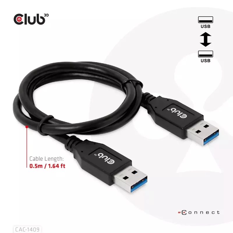 CLUB3D USB Typee-A Gen2(10G) kabelis, 3A M/M 0.5m / 1.64 ft
