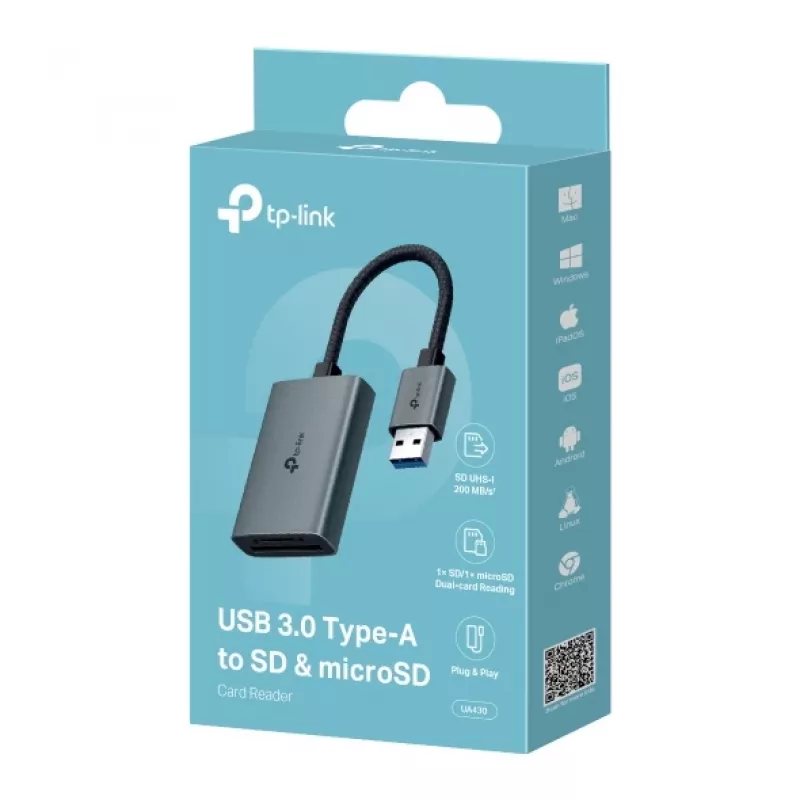 Karšu lasītājs TP-LINK UA430 USB 3.2 Gen 1 Type-C — MicroSD / SD, Pelēks