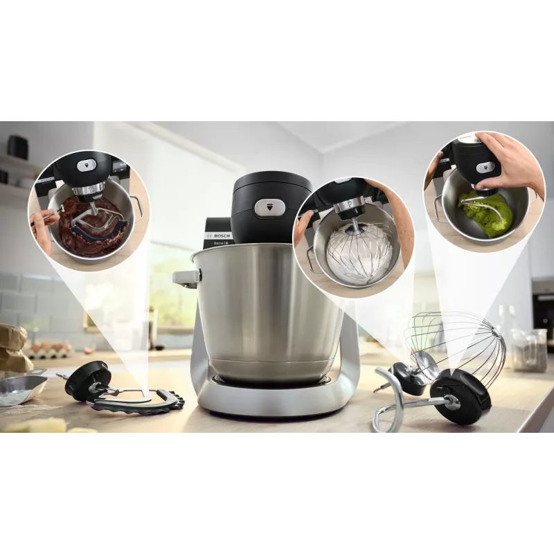 Virtuves kombains Bosch Serie 6 MUMS6ZS17, 1600 W, 5.5 L, melns, nerūsējošs tērauds
