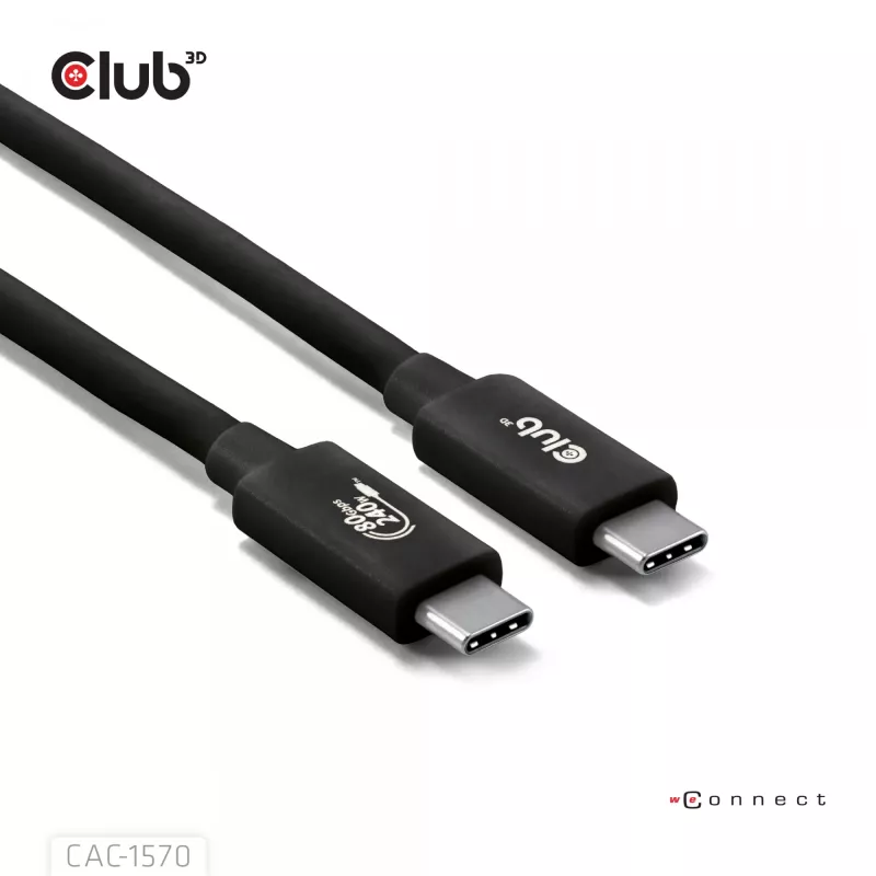 USB Type-C kabelis CLUB3D CAC-1570 1,2m — 80Gbps, 240W, atbalsta 8K@240Hz, melns