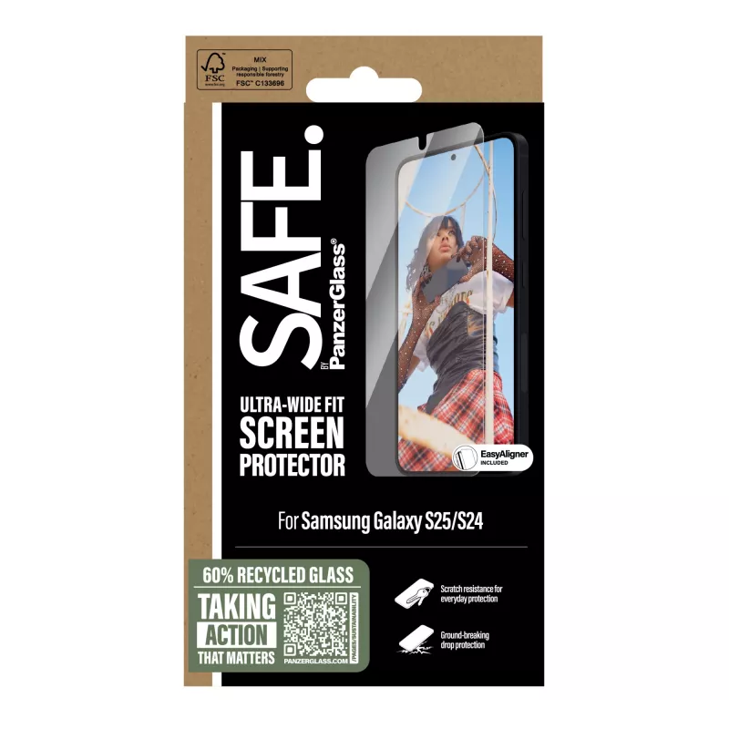 PanzerGlass SAFE. by ® Ekrāna aizsargs Samsung Galaxy S25 | S24 | Ultra-Wide Fit ar EasyAligner