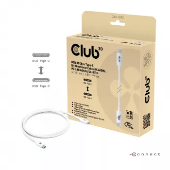 CLUB3D USB 80Gbps sertificēts 240W 8K240Hz Type-C® 1.2m / 3.94ft melns kabelis