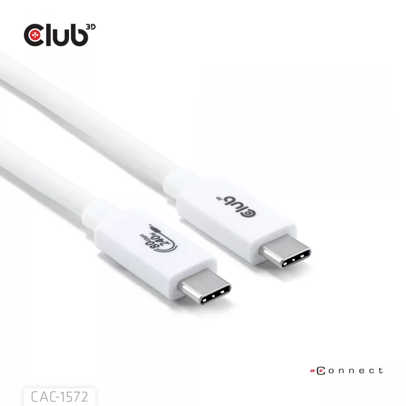 CLUB3D USB 80Gbps sertificēts 240W 8K240Hz Type-C® 1.2m / 3.94ft melns kabelis